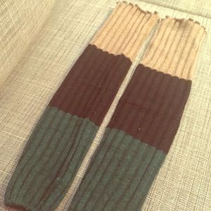 Green, Tan and Black Color Block Ribbed Legwarmers Cute and Stylish Winter Wear